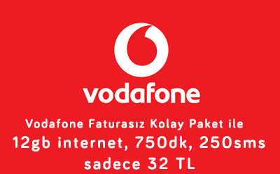 Vodafone faturasız 12gb internet, 750dk sadece 32 TL
